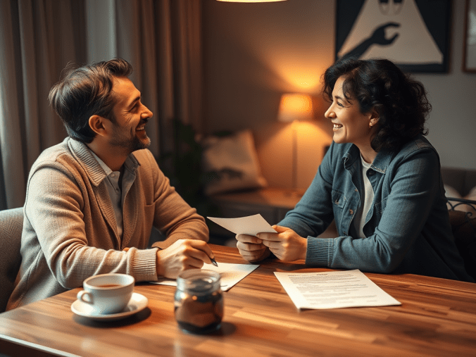 Illustration représentant un prêt entre particuliers avec échange direct de fonds et accord entre emprunteur et prêteur.