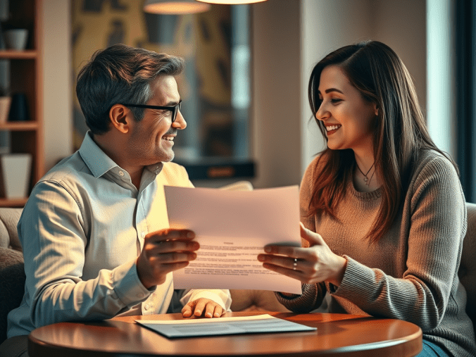 Illustration représentant un prêt entre particuliers sans frais avec échange direct entre emprunteur et prêteur et accord simplifié.